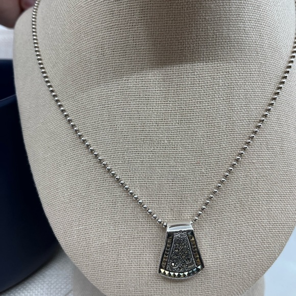 Vintage Sterling Silver Marcasite Pendant Necklace – 925 NF – 12.9g – 20" Chain - Picture 9 of 17